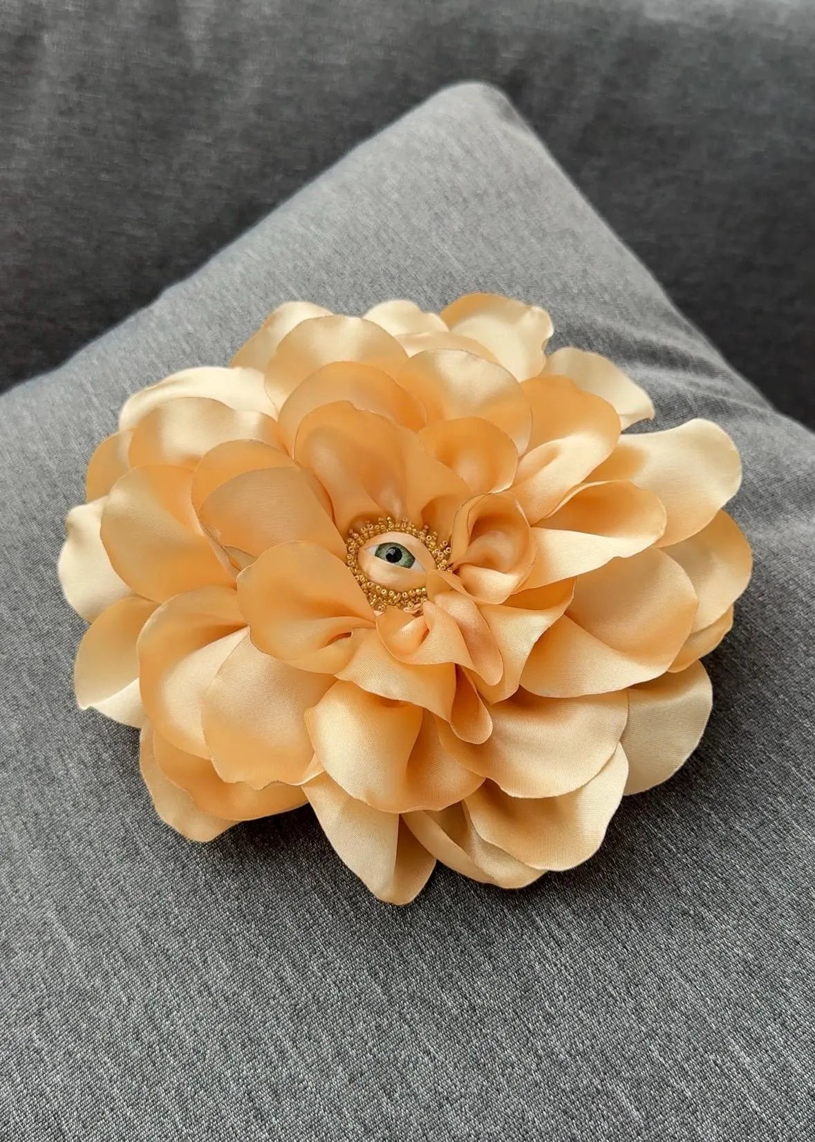 Large Silk Rose Brooch: Handmade Floral Pin with Eye Detail
