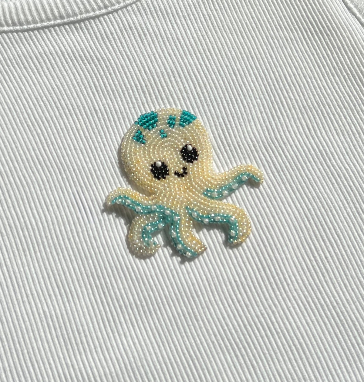 White Ribbed Top with Yellow Octopus