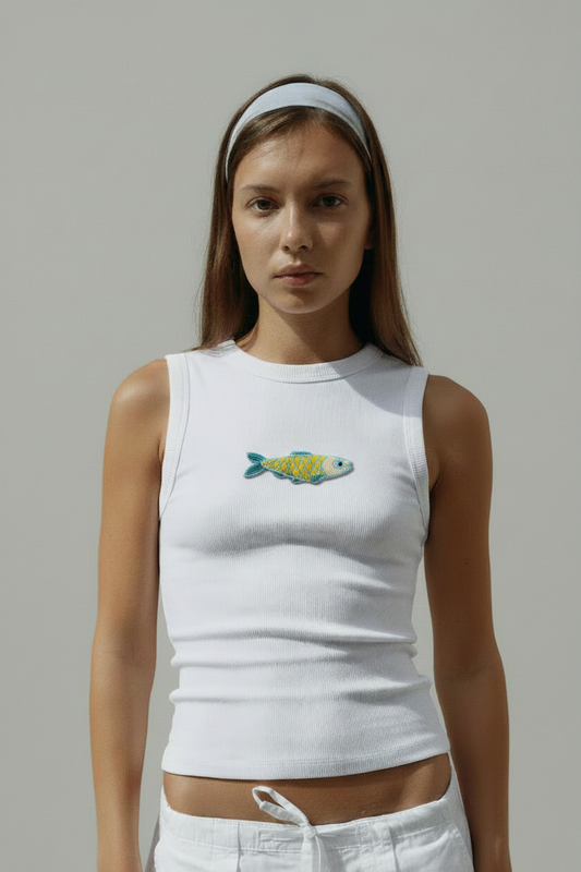 Fish facing right on model-worn photo