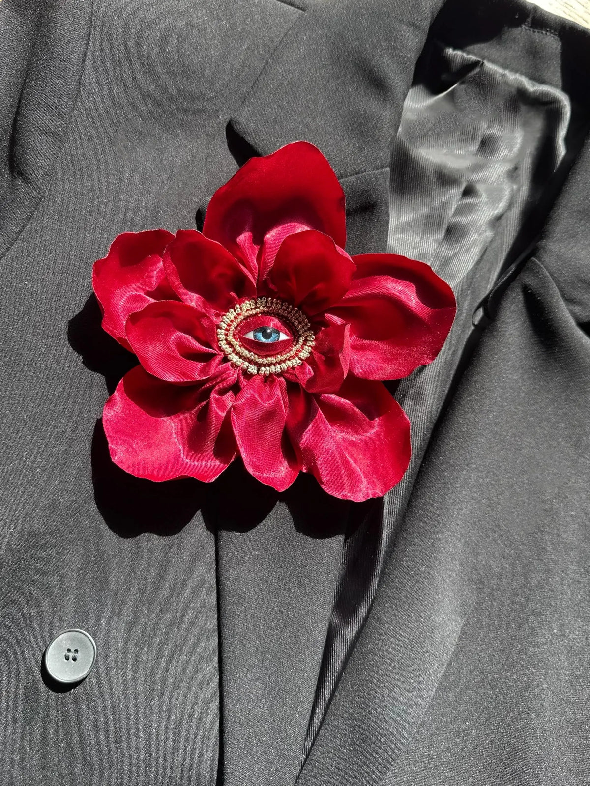Handmade Red Silk Orchid Brooch