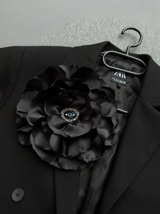 Handmade Silk Rose Brooch: Big Floral Shoulder Pin
