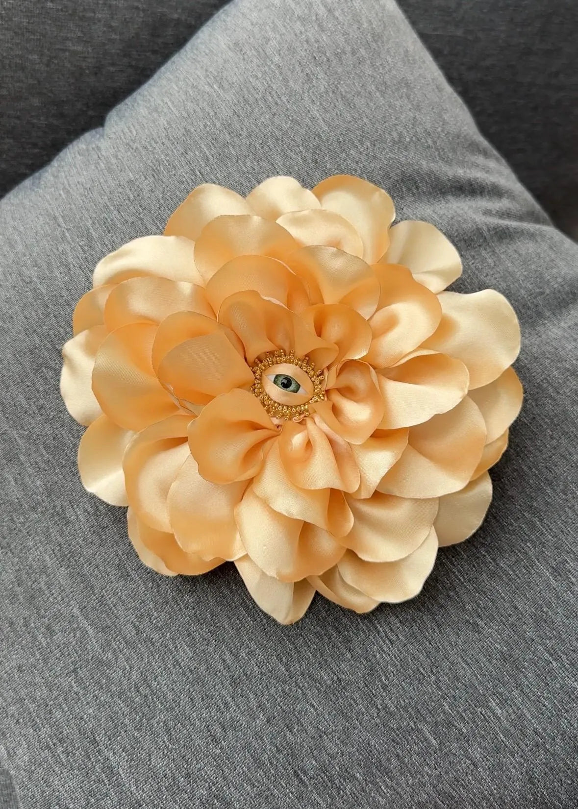 Large Silk Rose Brooch: Handmade Floral Pin with Eye Detail