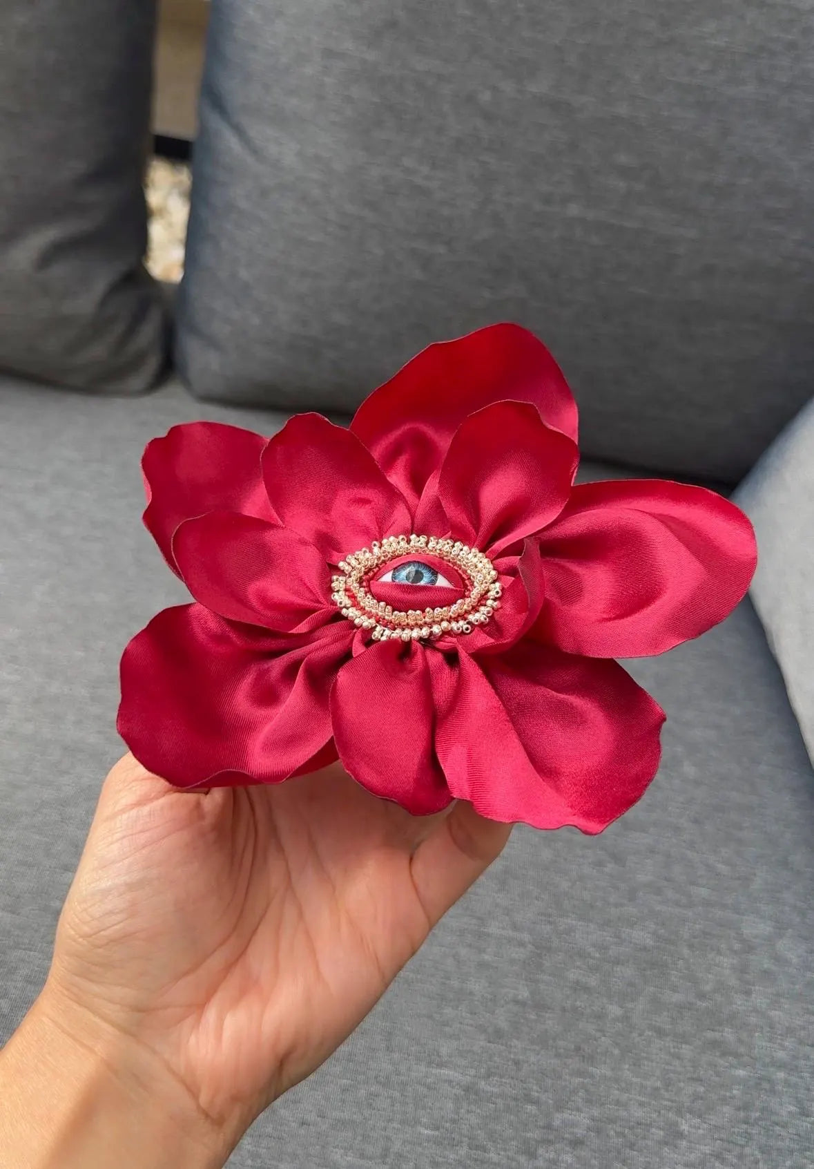 Handmade Red Silk Orchid Brooch