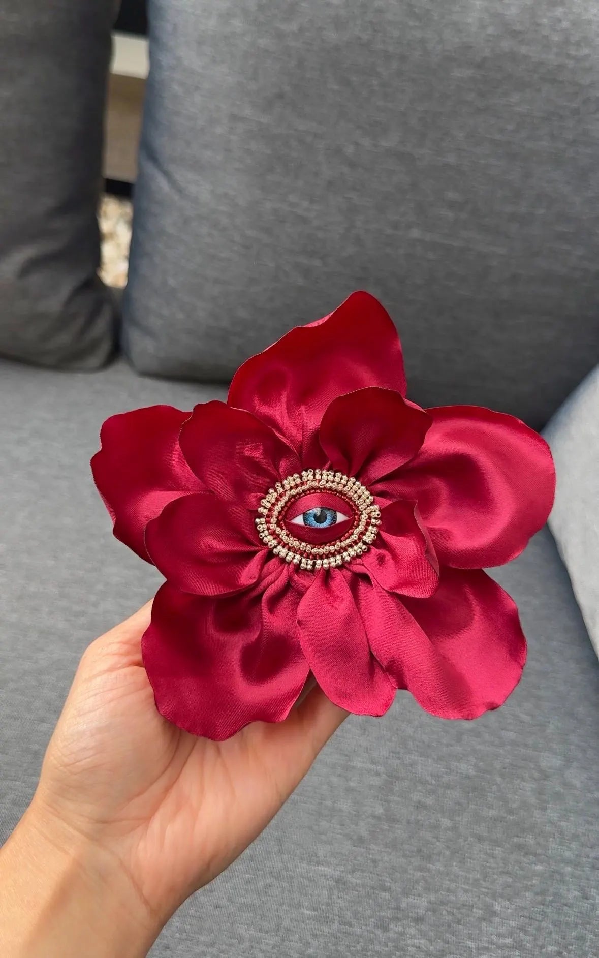 Handmade Red Silk Orchid Brooch