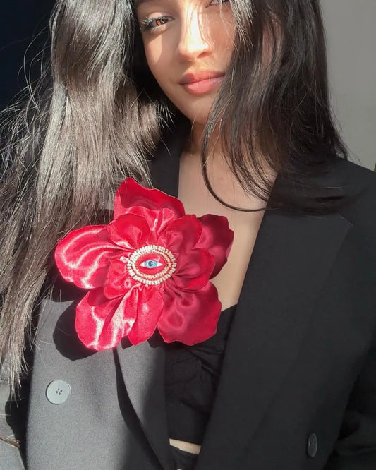 Handmade Red Silk Orchid Brooch