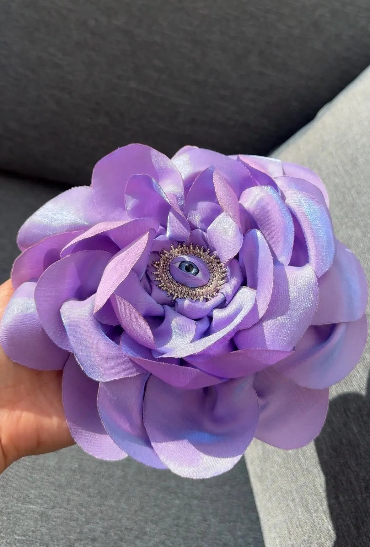 Large Silk Rose Brooch: Handmade Floral Pin with Eye Detail