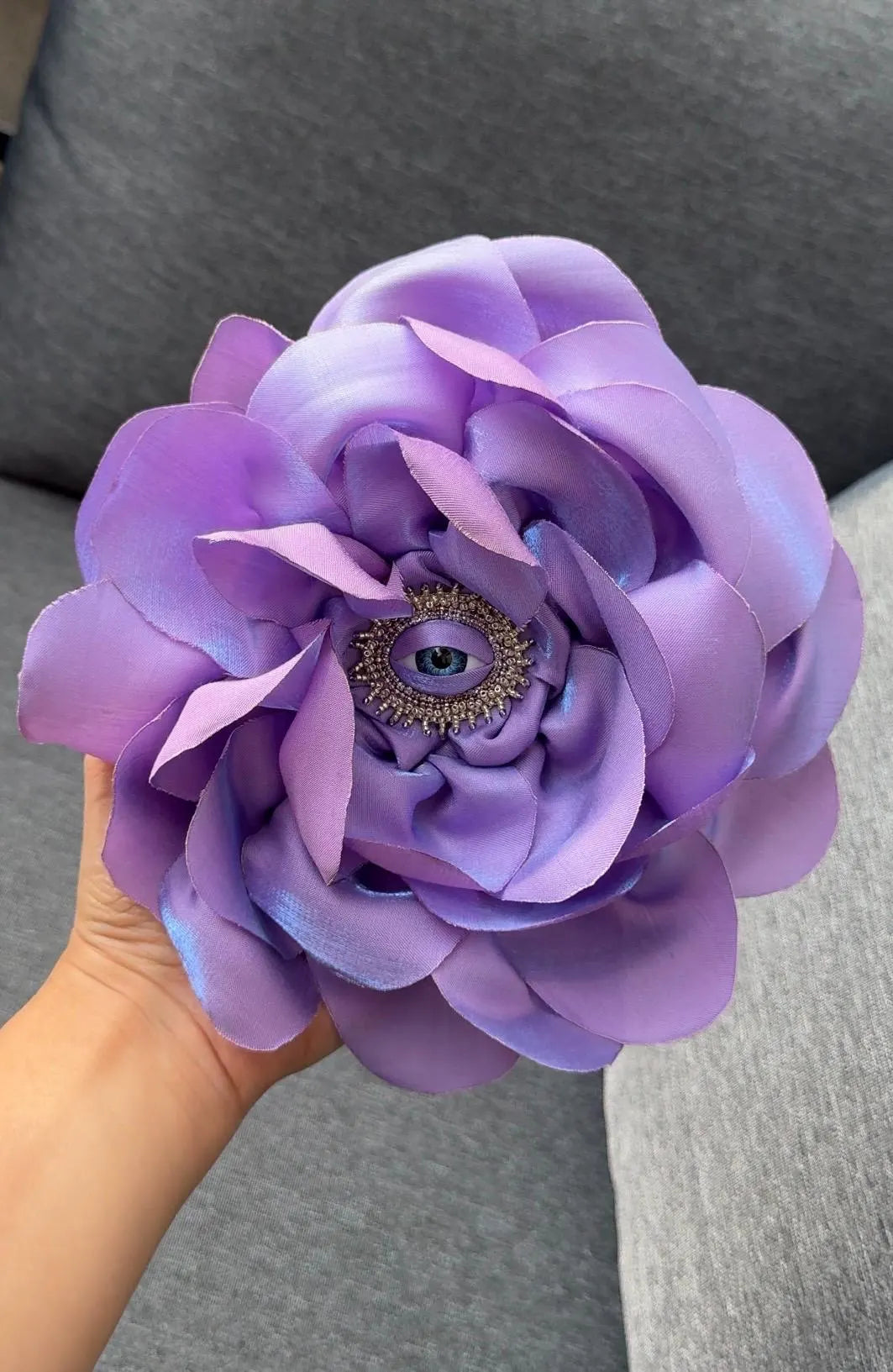 Large Silk Rose Brooch: Handmade Floral Pin with Eye Detail