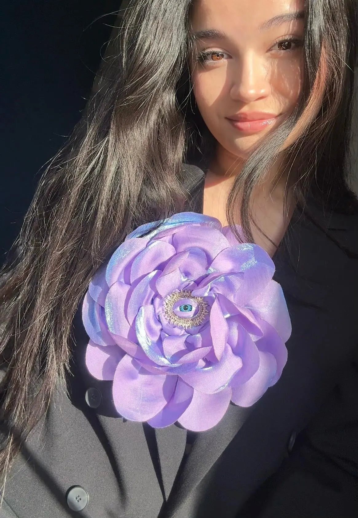 Large Silk Rose Brooch: Handmade Floral Pin with Eye Detail