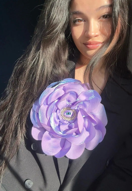 Large Silk Rose Brooch: Handmade Floral Pin with Eye Detail