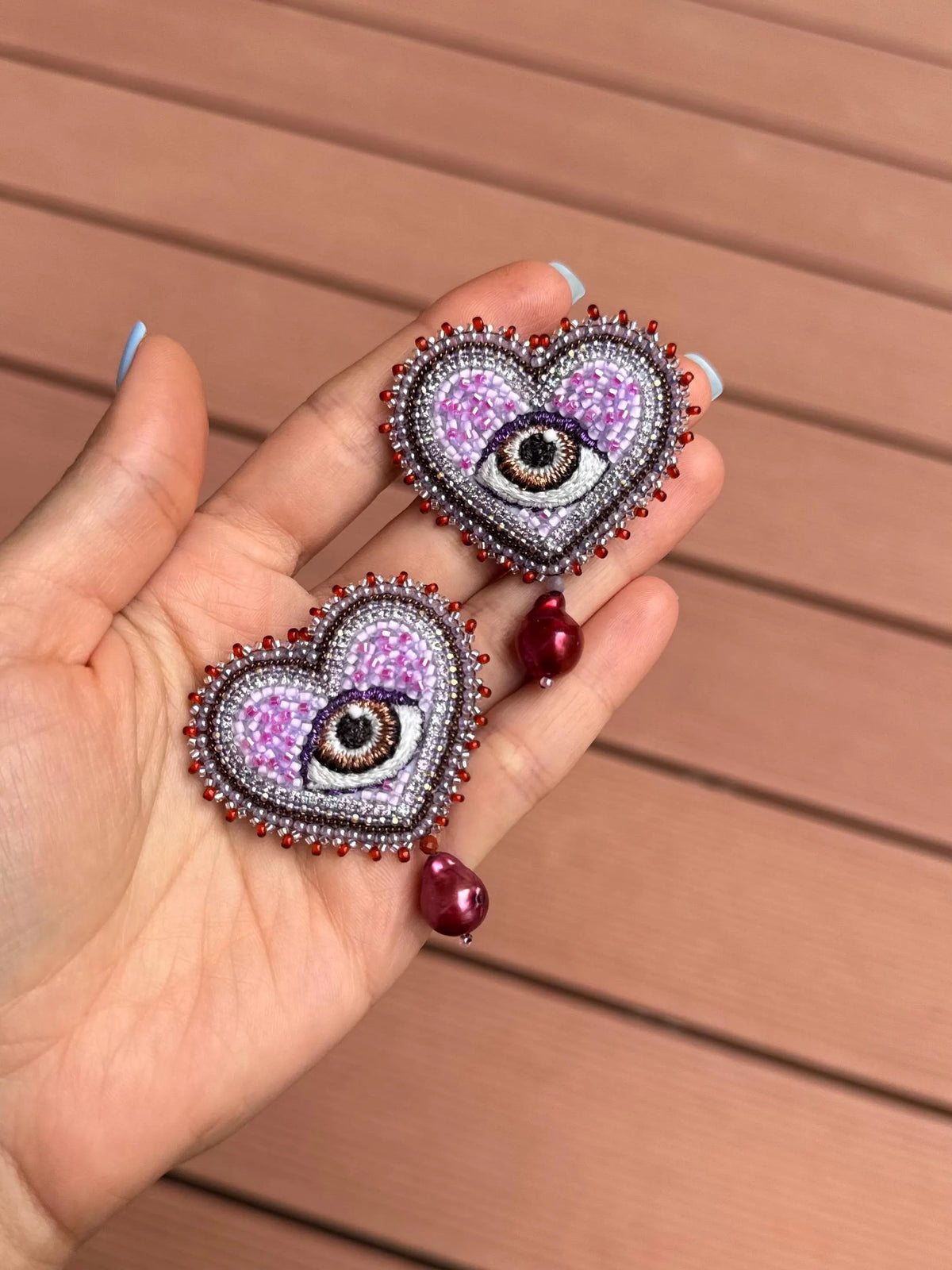 Natural Pearl Evil Eye Heart Brooch