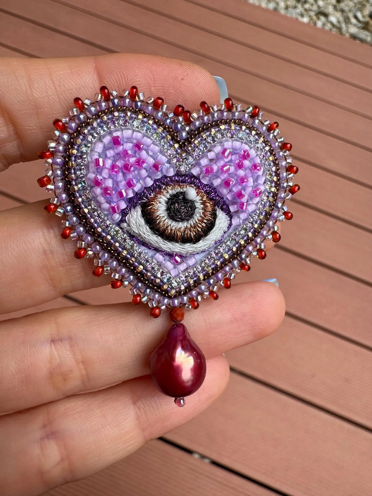 Natural Pearl Evil Eye Heart Brooch