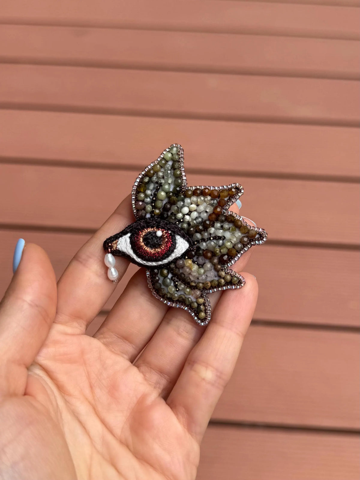 Natural Stone Red Evil Eye Leaf Brooch