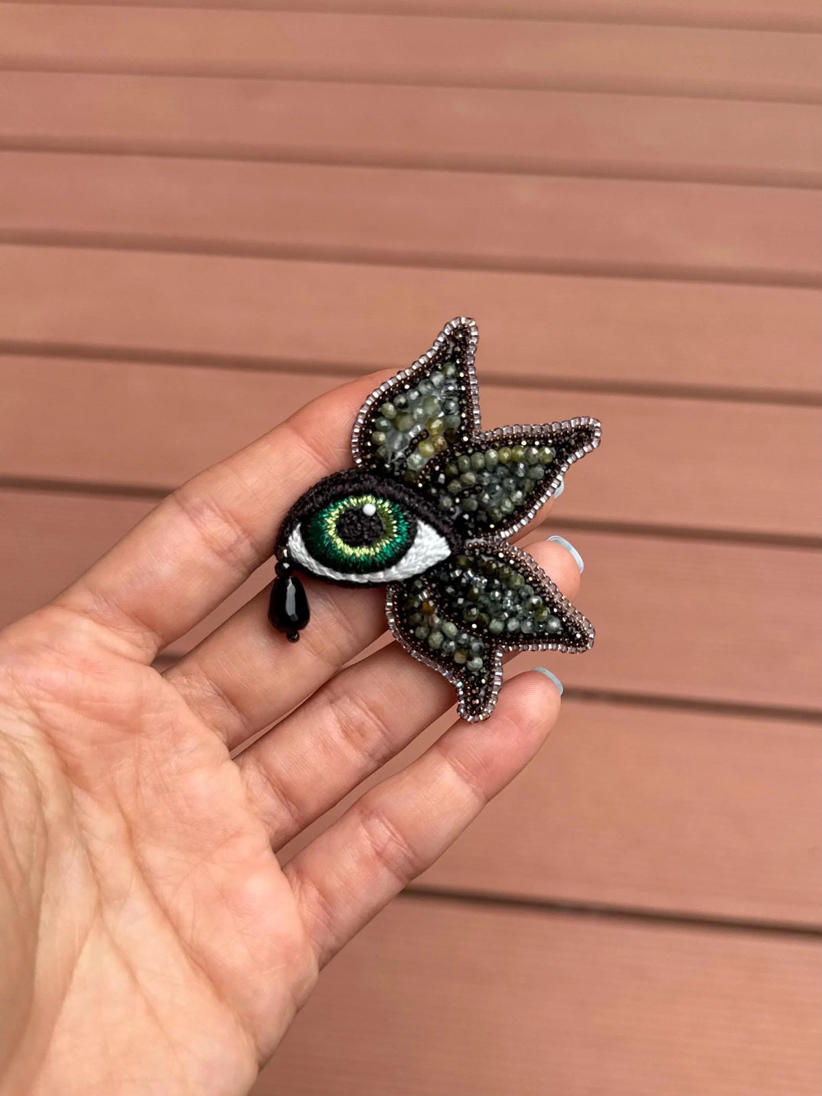 Natural Stone Green Evil Eye Leaf Brooch