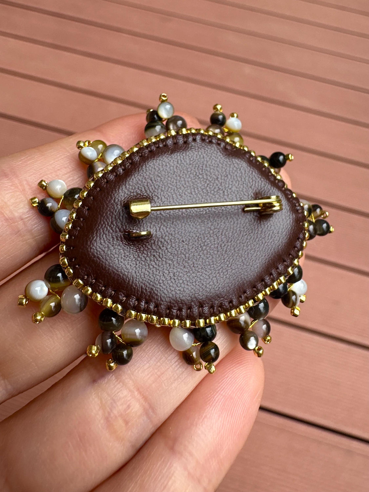 Yellow Evil Eye Brooch With Pearl
