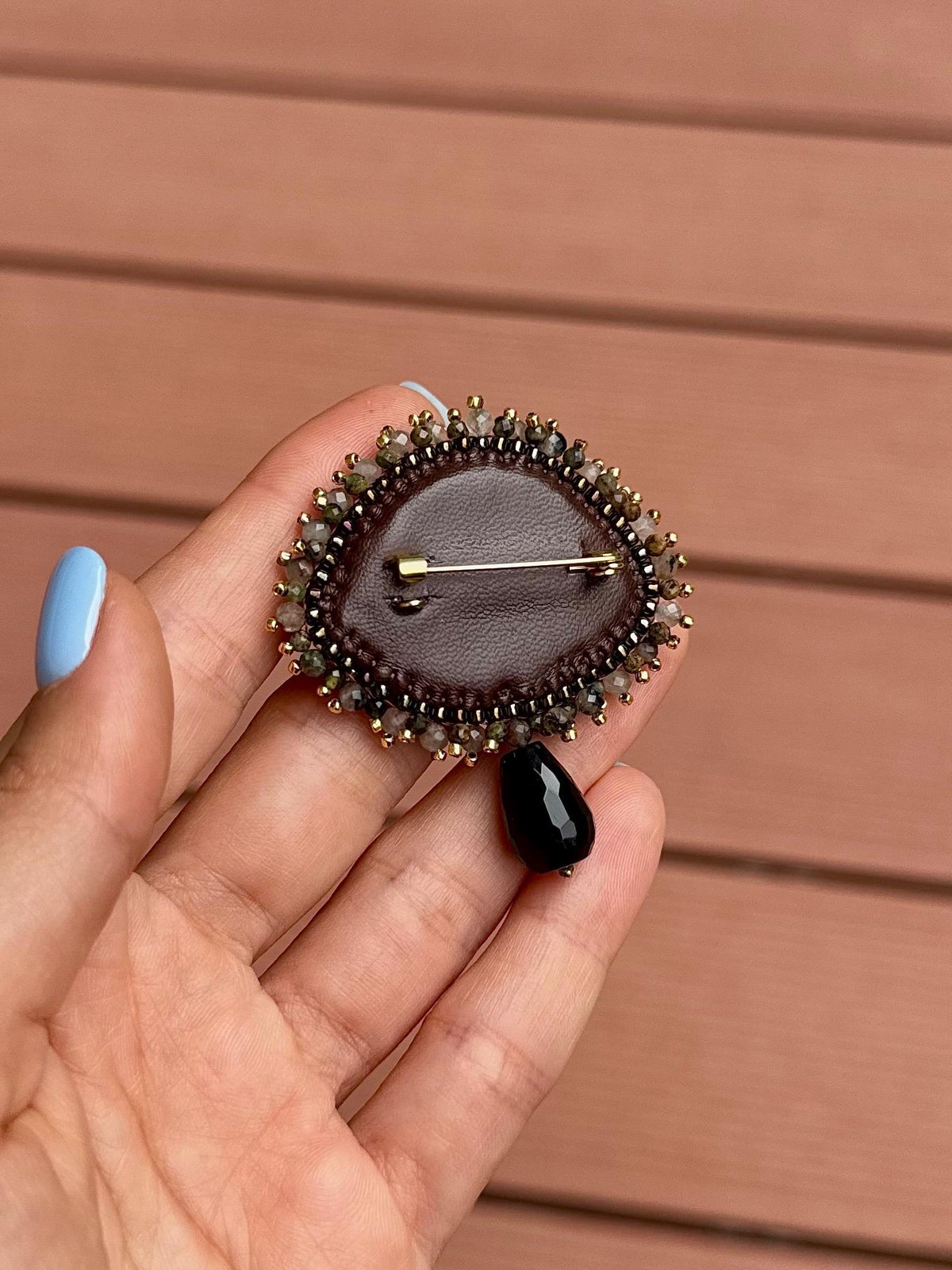 Natural Stone Green Evil Eye Brooch