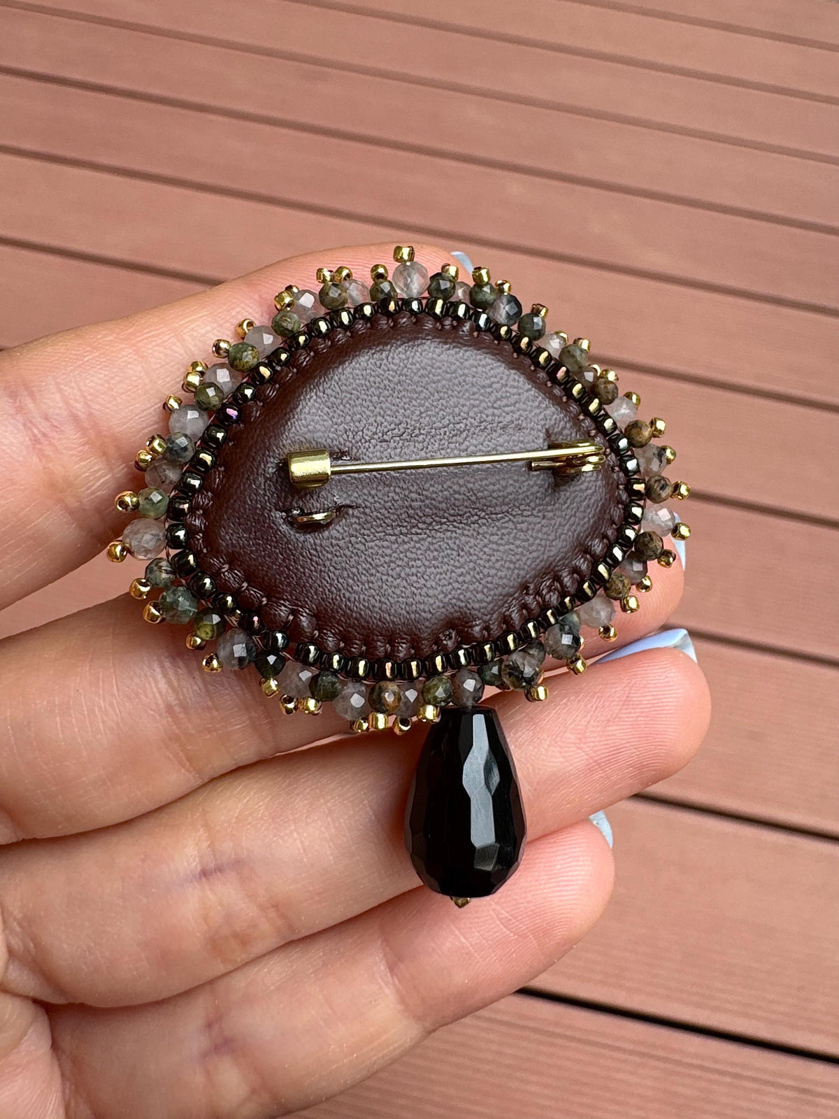 Natural Stone Green Evil Eye Brooch